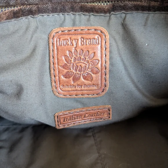 Lucky Brand Brown Leather Shoulder Bag with Woven Center - Picture 13 of 15